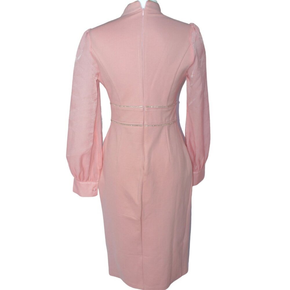 Pink Side Slit Midi Spring Dress with flowers - Picture 4 of 9
